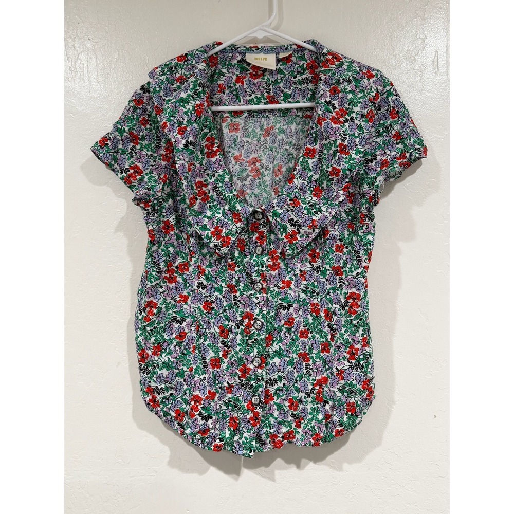 Maeve Anthropologie Floral Peter Pan Collar Button Down Blouse Top Size US 12 - Picture 2 of 6